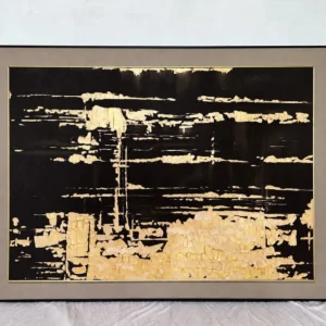 Gold Leaf Horizon Wall Art on Black in Dark Frame — in a room setting