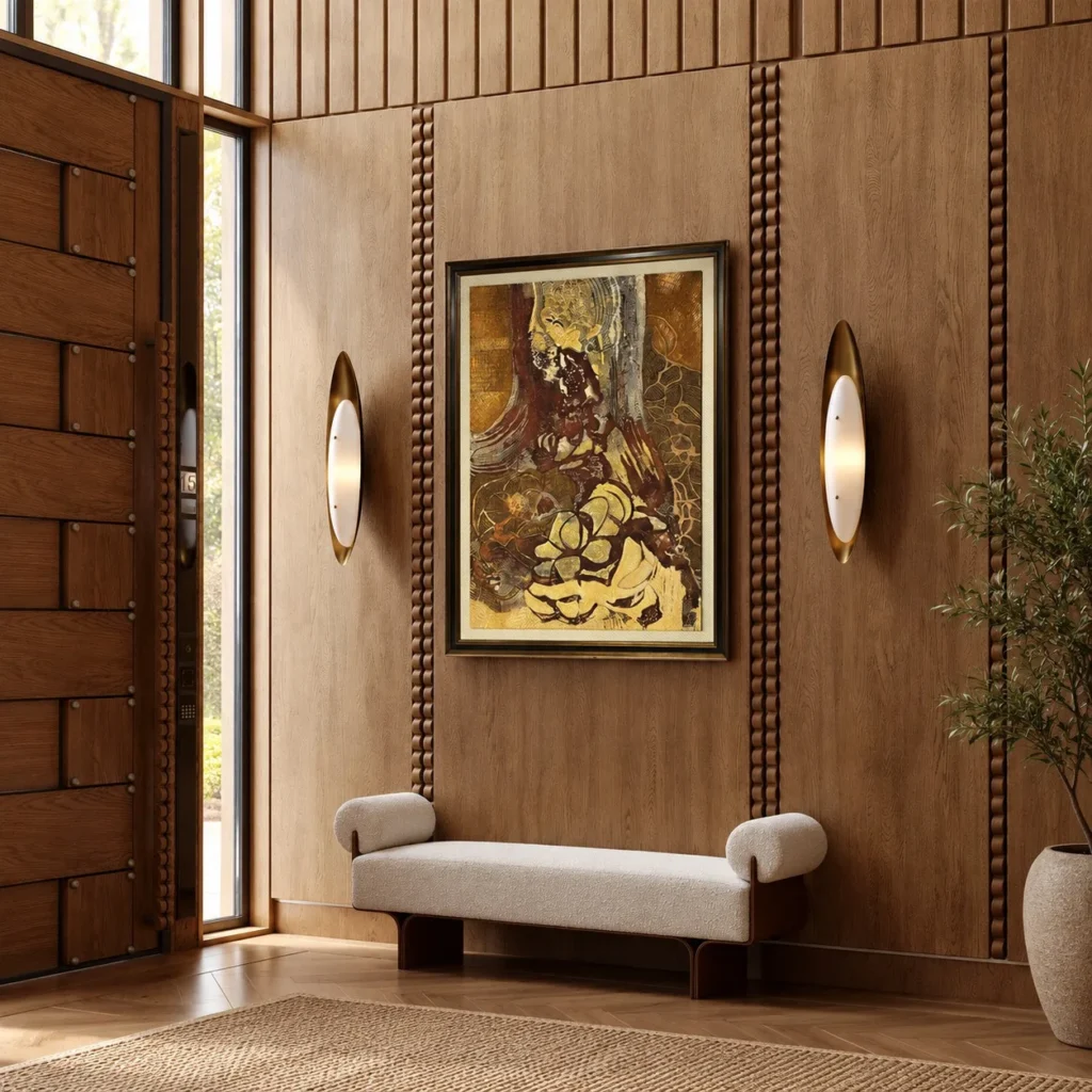 Amber Abstract Wall Art in Gold Frame for Oak Panelling — front view
