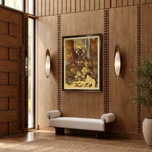 Amber Abstract Wall Art in Gold Frame for Oak Panelling — front view