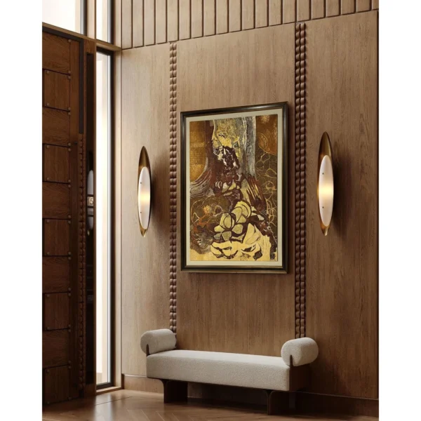 Amber Abstract Wall Art in Gold Frame for Oak Panelling — in a room setting