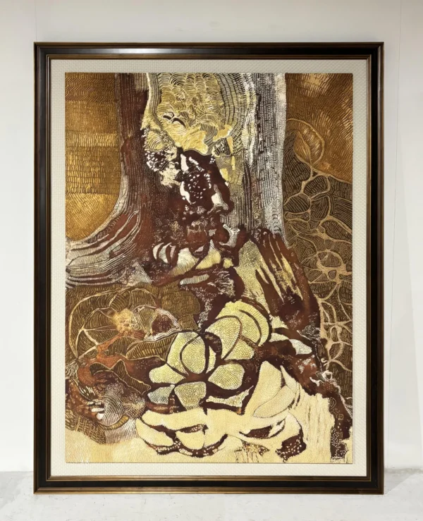 Amber Abstract Wall Art in Gold Frame for Oak Panelling — in a room setting