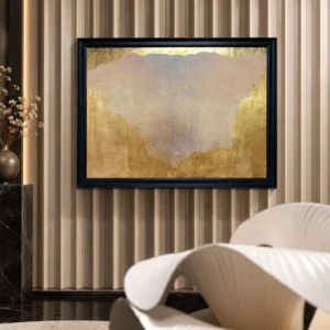 Wide Gold Leaf Mountain Wall Art in Black Frame — front view