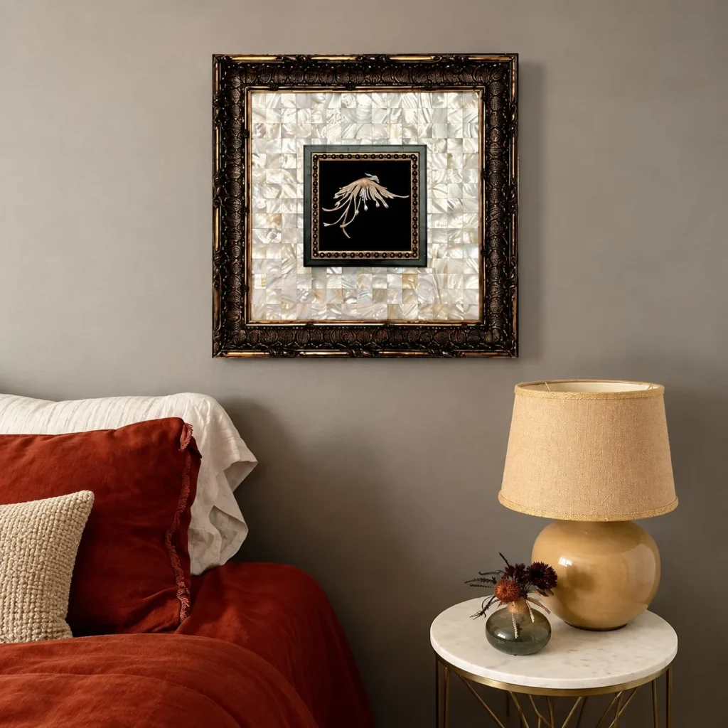 Mother of Pearl Bordered Wall Art in oatmeal — front view
