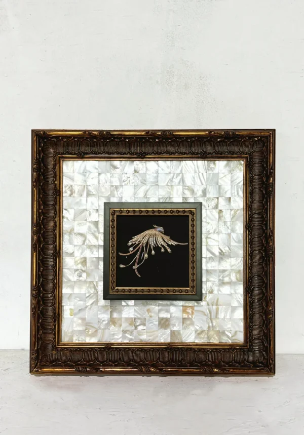 Mother of Pearl Bordered Wall Art in oatmeal — in a room setting