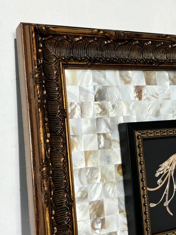 Mother of Pearl Bordered Wall Art in oatmeal — in a room setting