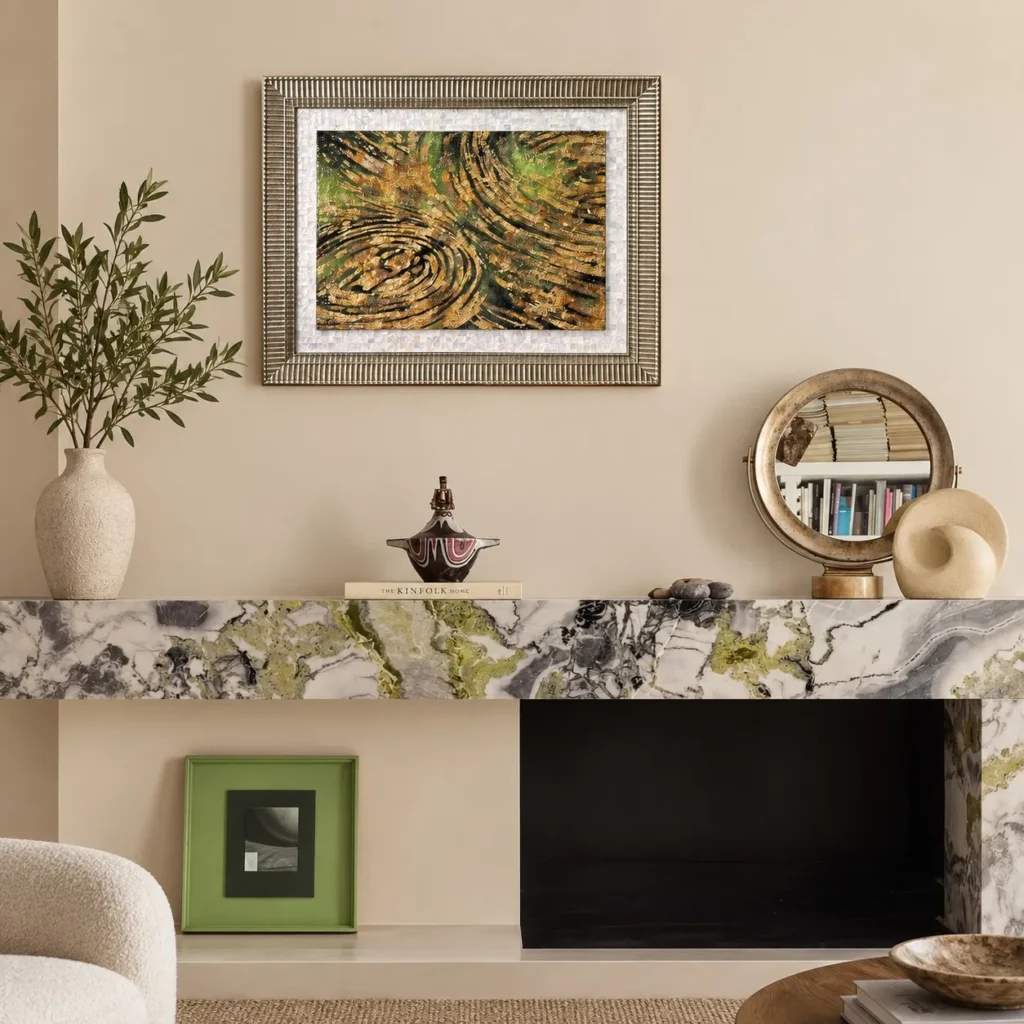 Green Ripple Abstract Wall Art in Silver Frame — front view
