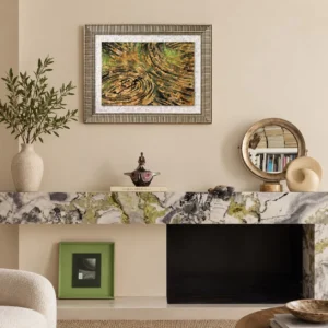 Green Ripple Abstract Wall Art in Silver Frame — front view