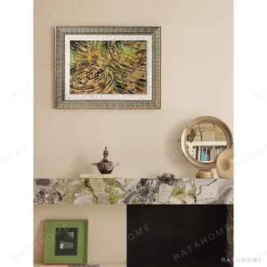 Green Ripple Abstract Wall Art in Silver Frame — in a room setting