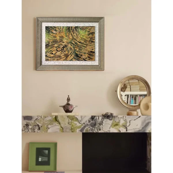 Green Ripple Abstract Wall Art in Silver Frame — in a room setting