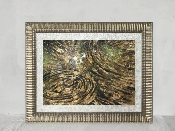 Green Ripple Abstract Wall Art in Silver Frame — in a room setting
