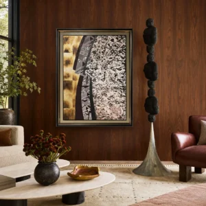 Silver and Gold Blossom Abstract Wall Art in Black Frame — front view