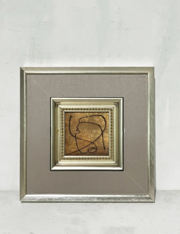 Small Gold Abstract Wall Art in Layered Gold Frame — in a room setting