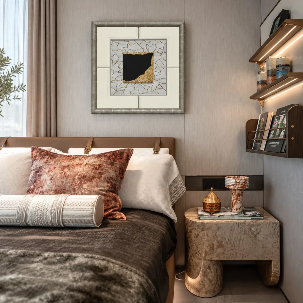 Black and Gold Marble Fragment Wall Art in Cream Frame — front view
