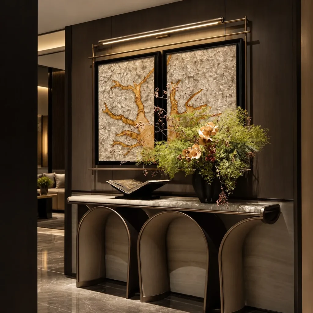 Gold Branch Wall Art Set of 2 in Black Frames — front view