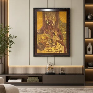 Golden Figure Abstract Wall Art in Ornate Dark Frame, Large — front view