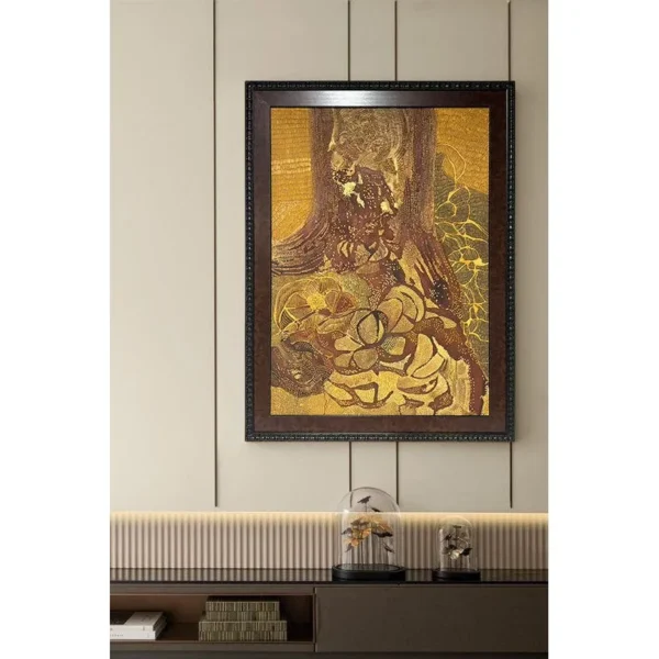 Golden Figure Abstract Wall Art in Ornate Dark Frame, Large — in a room setting