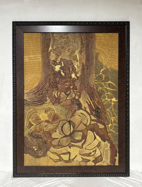Golden Figure Abstract Wall Art in Ornate Dark Frame, Large — in a room setting