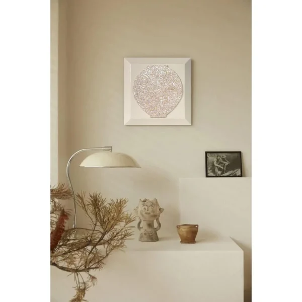 Speckled Moon Wall Art in Cream Frame — in a room setting