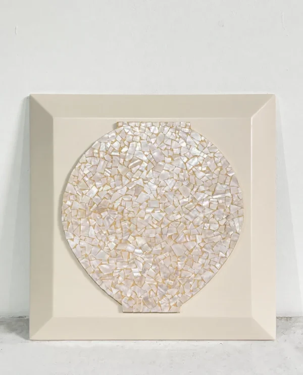 Speckled Moon Wall Art in Cream Frame — in a room setting