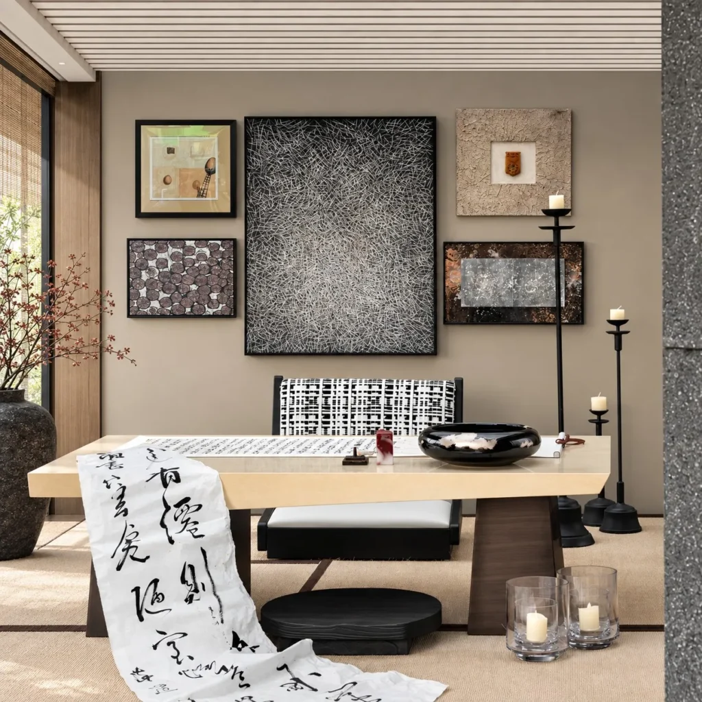 Gallery Wall Art Set with Black Ink Centrepiece in black — front view