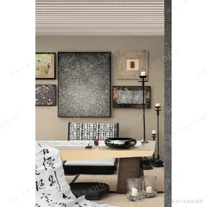 Gallery Wall Art Set with Black Ink Centrepiece in black — in a room setting