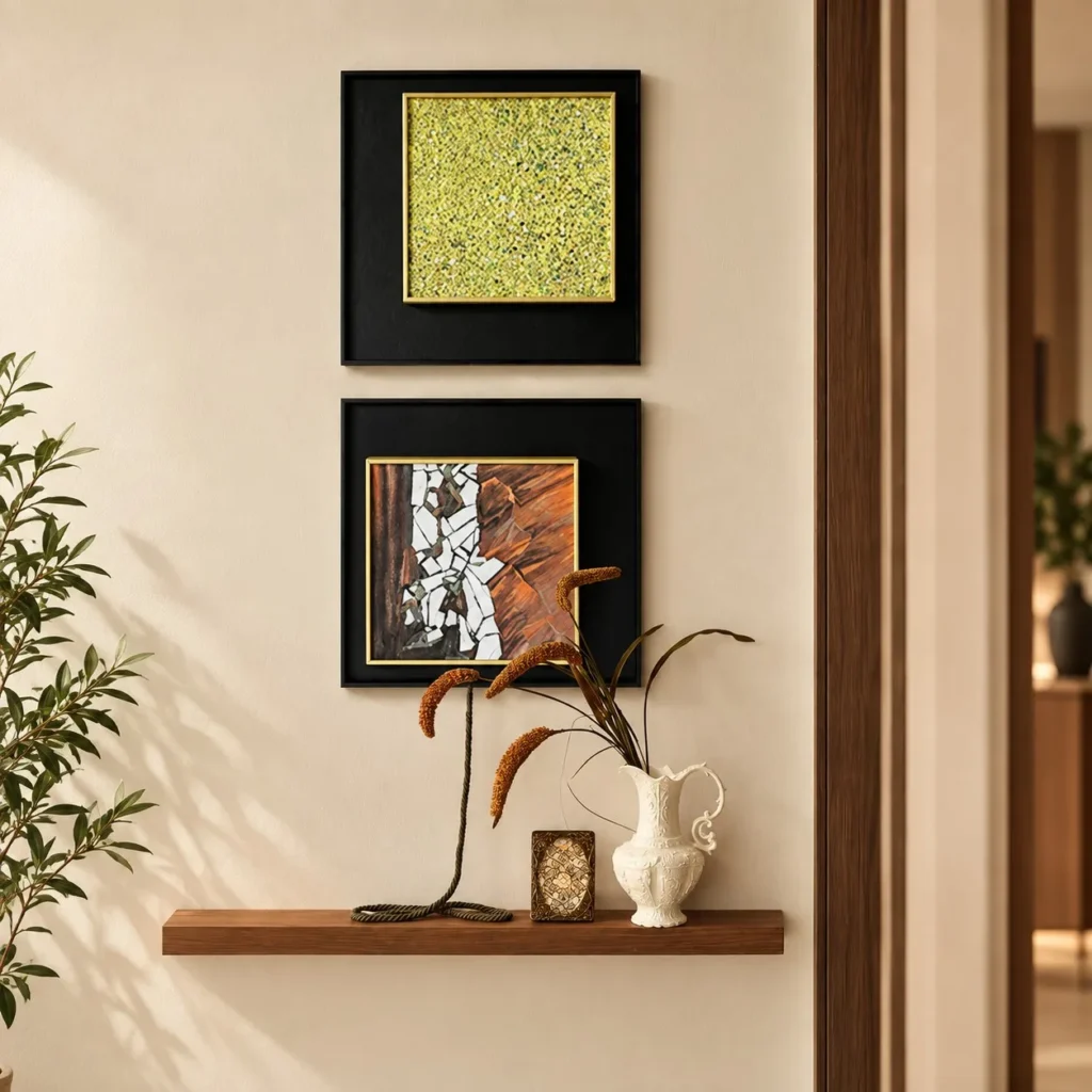 Stacked Textured Wall Art Set of 2 in Black Frames — front view