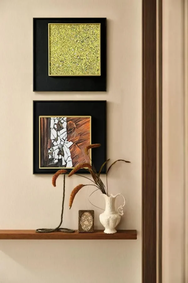 Stacked Textured Wall Art Set of 2 in Black Frames — in a room setting