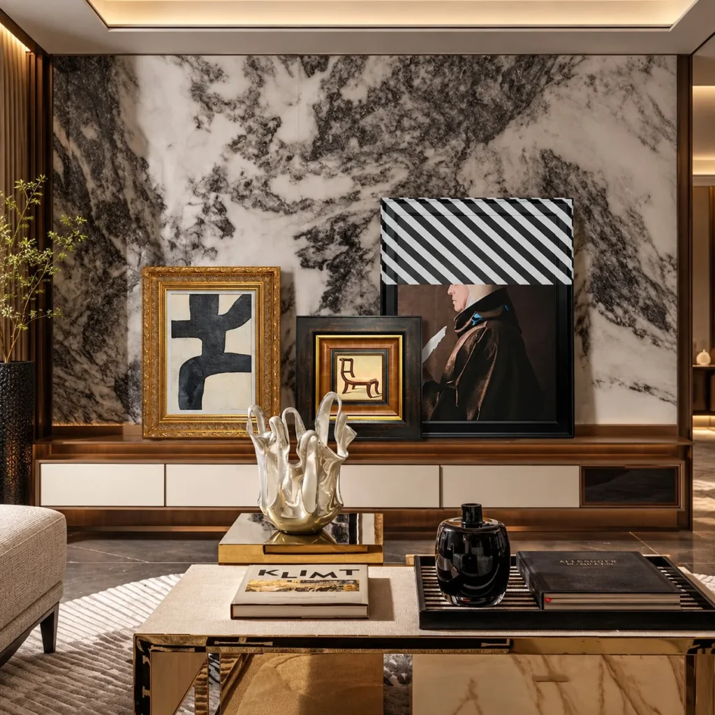 Layered Gallery Wall Art Set of 3 for Console Styling in black — front view