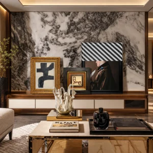 Layered Gallery Wall Art Set of 3 for Console Styling in black — front view