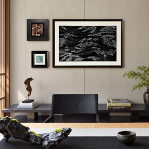 Black Wave Ink Wall Art Set of 3 with Small Companions in black — front view