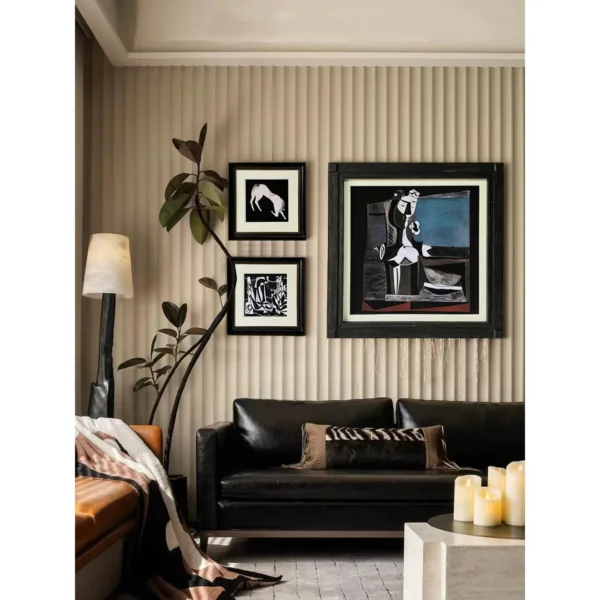 Modernist Figure Wall Art Set of 3 in Black Frames — in a room setting