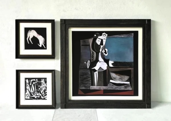 Modernist Figure Wall Art Set of 3 in Black Frames — in a room setting