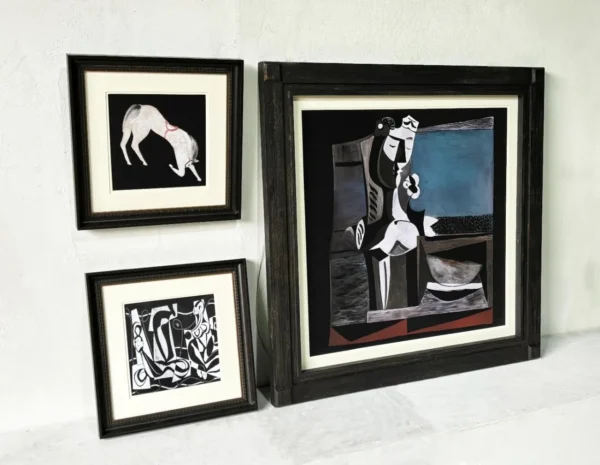 Modernist Figure Wall Art Set of 3 in Black Frames — in a room setting