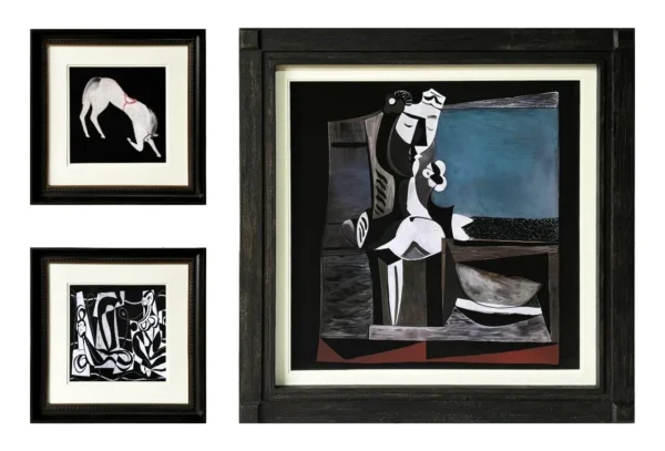 Modernist Figure Wall Art Set of 3 in Black Frames — in a room setting