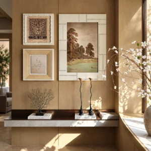 Vintage Landscape Wall Art Set of 3 in Cream Frames — front view