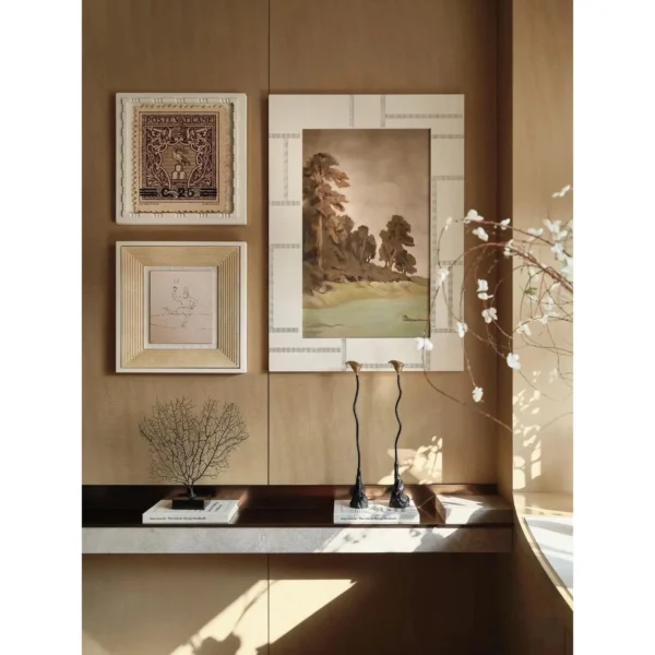 Vintage Landscape Wall Art Set of 3 in Cream Frames — in a room setting