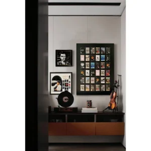 Music Memorabilia Wall Art Set with Photo Grid and Record in black — front view