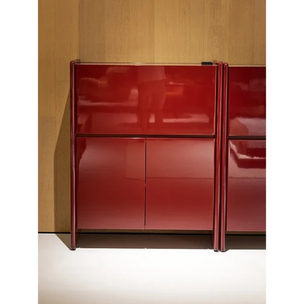 Wine-Red Piano Lacquer Bar Sideboard with Red Marble Top in burgundy — in a room setting