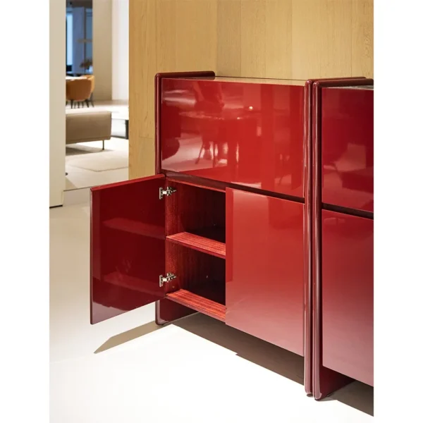 Wine-Red Piano Lacquer Bar Sideboard with Red Marble Top in burgundy — in a room setting