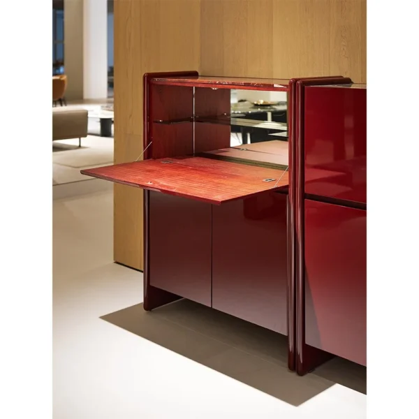 Wine-Red Piano Lacquer Bar Sideboard with Red Marble Top in burgundy — in a room setting