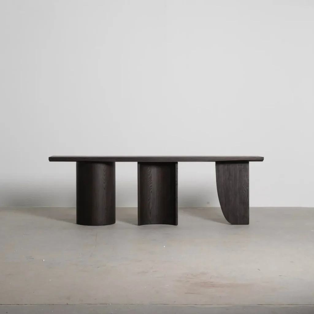 Three-Curve Ash Console Table in walnut — front view