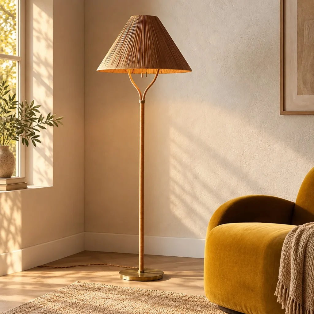 Delphine Antique Brass Floor Lamp in clay — front view