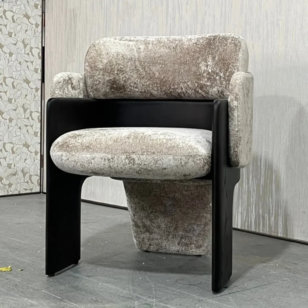Grey Mottled Velvet Block Chair on Black Cantilever Frame in slate — front view