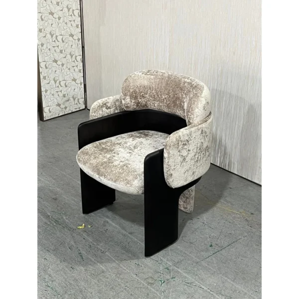 Grey Mottled Velvet Block Chair on Black Cantilever Frame in slate — in a room setting