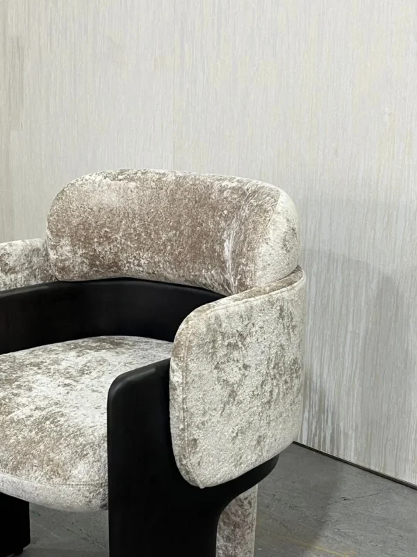 Grey Mottled Velvet Block Chair on Black Cantilever Frame in slate — in a room setting