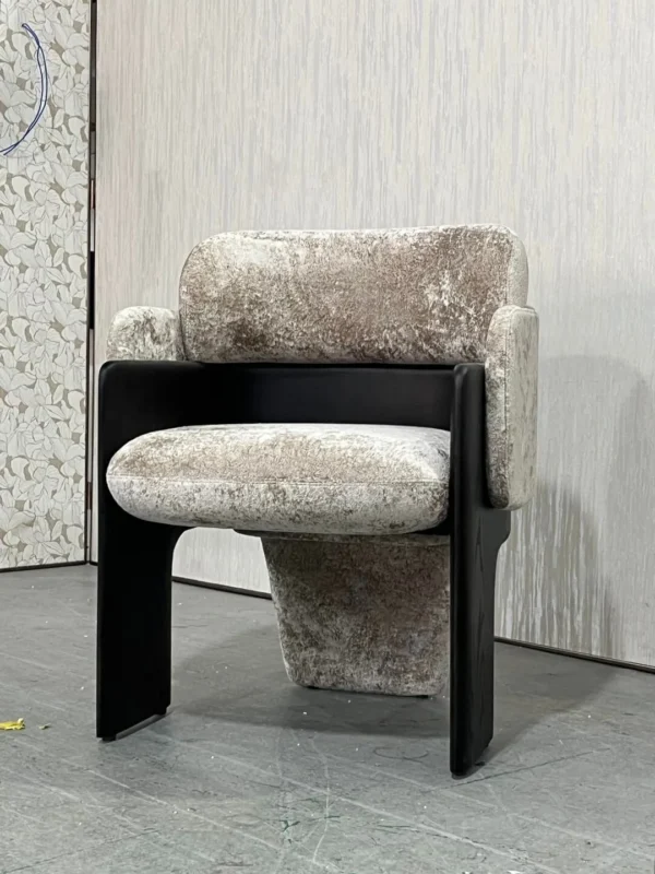 Grey Mottled Velvet Block Chair on Black Cantilever Frame in slate — in a room setting