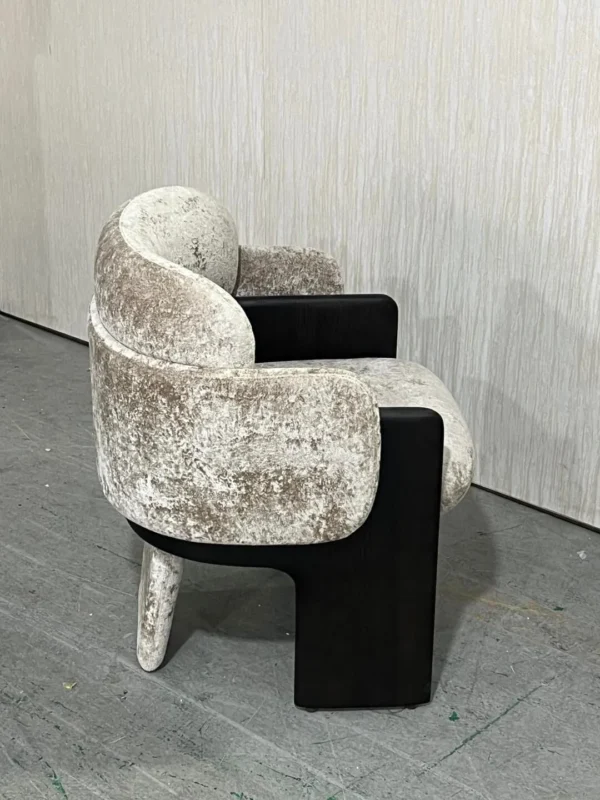 Grey Mottled Velvet Block Chair on Black Cantilever Frame in slate — in a room setting