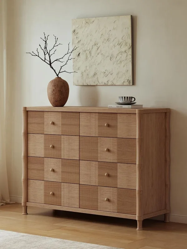 French Vintage Checkerboard Oak Chest of Drawers in natural oak — detail