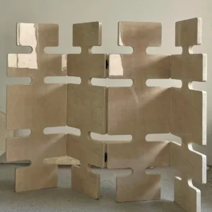 Interlocking Puzzle-Block Folding Screen in Stone Finish — front view