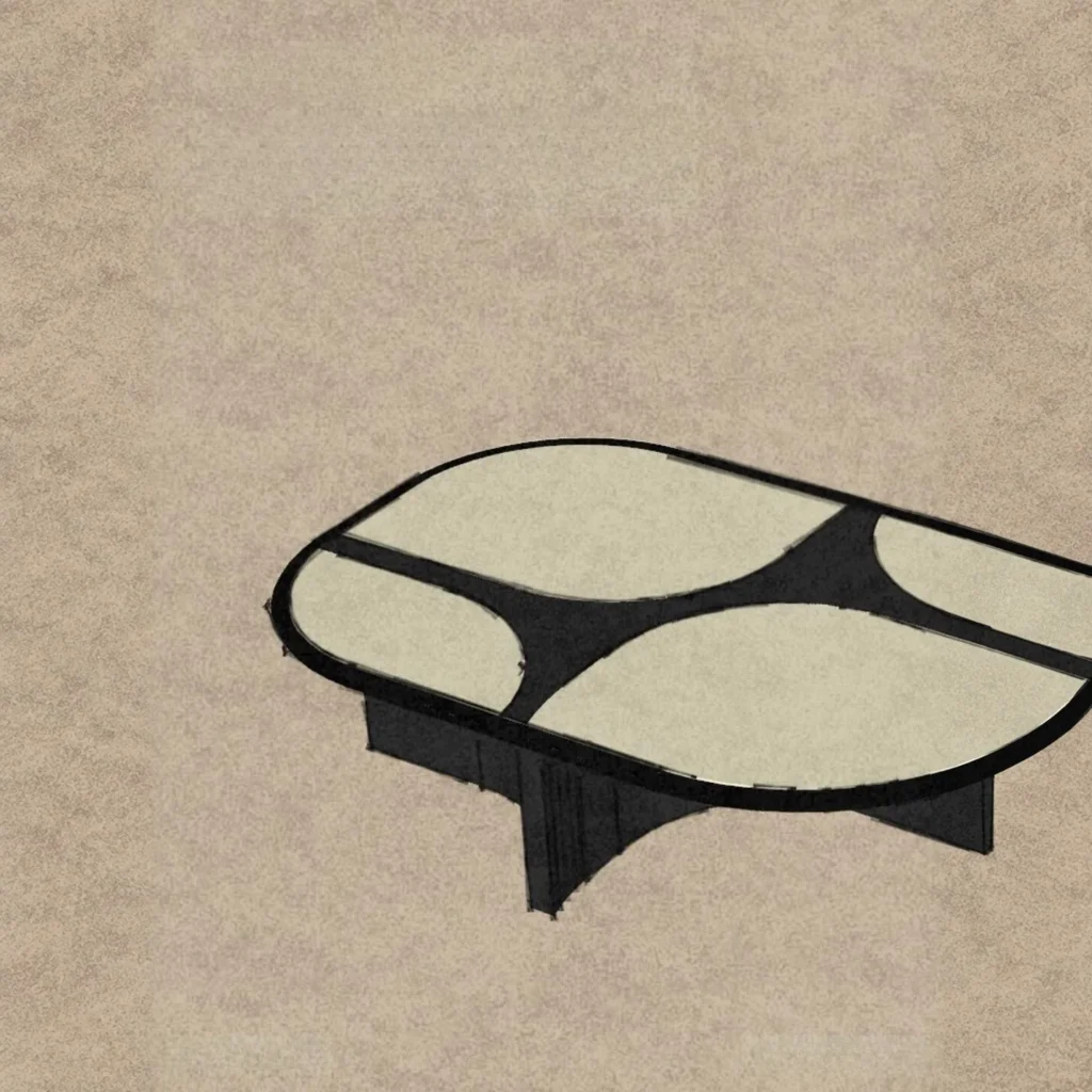 Pebble Inlay Oval Coffee Table on Black Legs in oatmeal — front view